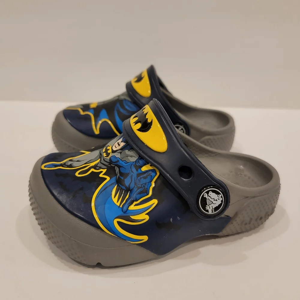 Rare Crocs Batman Superhero Sandals | Infant Size C5 | Blue, Yellow, Size 5 Baby